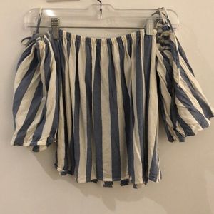 Blue and white striped off the shoulder crop top!!